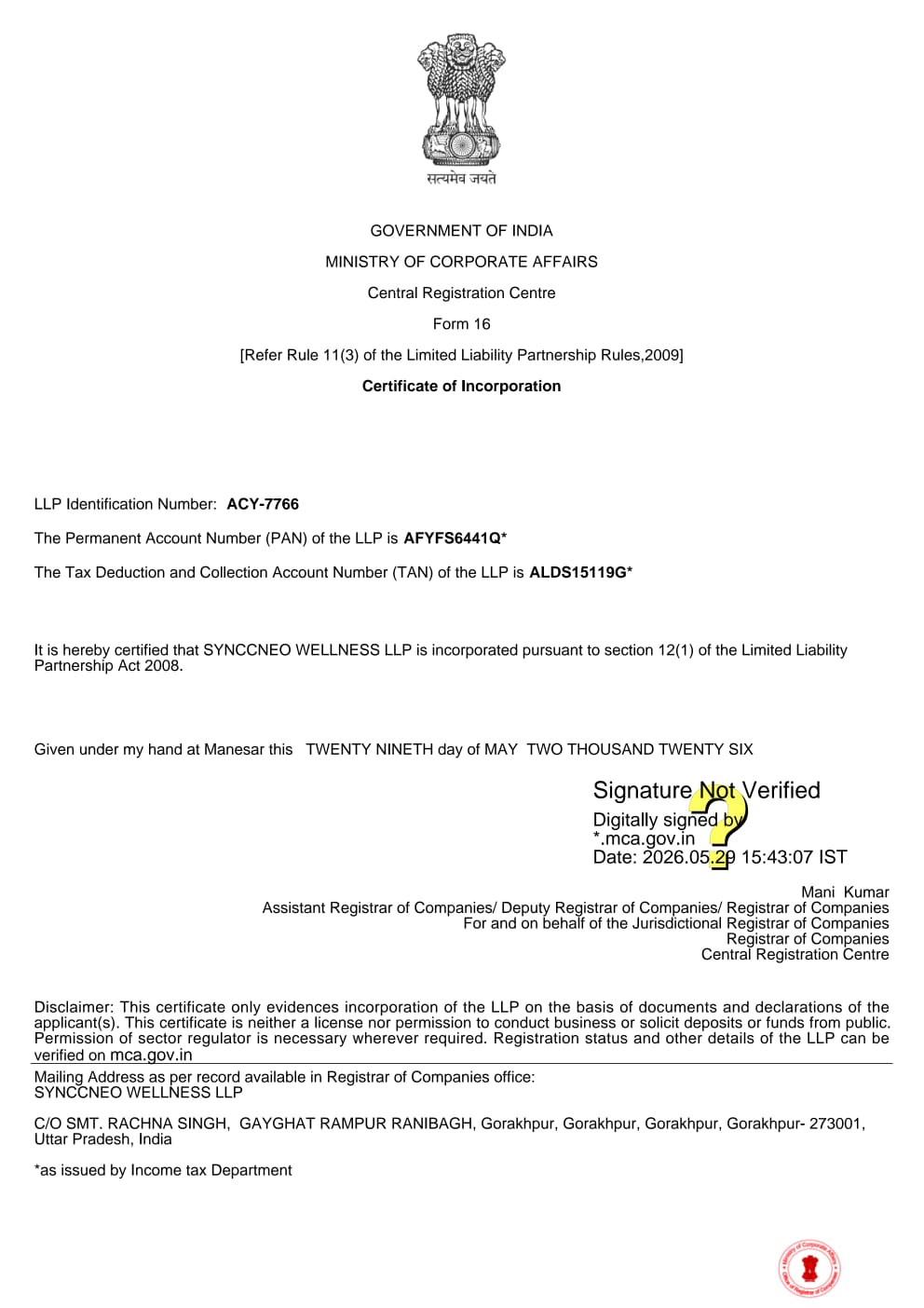 Certificate of Incoorporstion